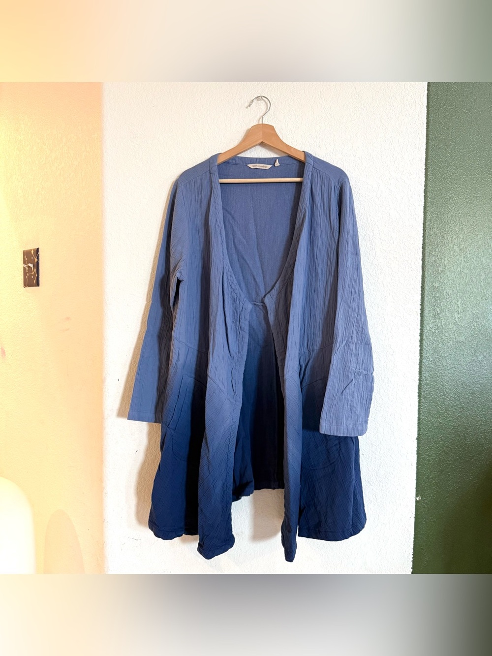 Soft Surroundings Womens Cardigan Cover Up Blue Ombre Gauze Size Large